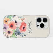 Custom Name Watercolor Floral Anemone iPhoneケース (裏面横)