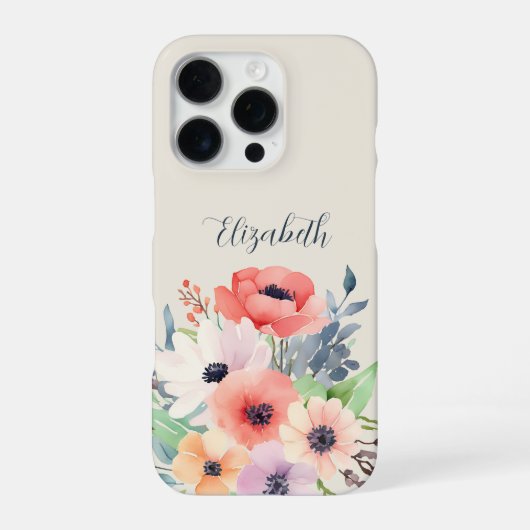 Custom Name Watercolor Floral Anemone iPhoneケース (裏面)