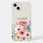 Custom Name Watercolor Floral Anemone iPhoneケース (裏面)