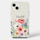 Custom Name Watercolor Floral Anemone iPhoneケース (裏面)