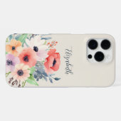 Custom Name Watercolor Floral Anemone iPhoneケース (裏面横)