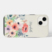 Custom Name Watercolor Floral Anemone iPhoneケース (裏面横)
