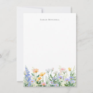 Custom Name Watercolor Garden Floral Note card ノートカード