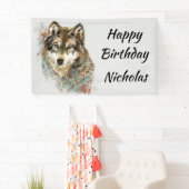 Custom Name Watercolor Gray Wolf Logo Wolves  横断幕 (インサイチュ)
