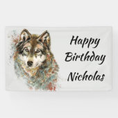 Custom Name Watercolor Gray Wolf Logo Wolves  横断幕 (横)