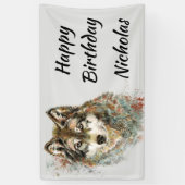 Custom Name Watercolor Gray Wolf Logo Wolves  横断幕 (縦)