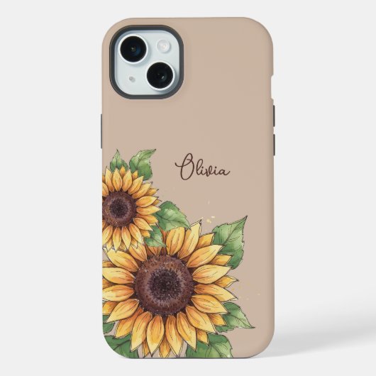 Custom Name Watercolor Sunflower Rustic iPhoneケース (裏面)