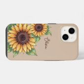 Custom Name Watercolor Sunflower Rustic iPhoneケース (裏面横)