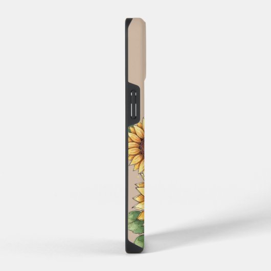 Custom Name Watercolor Sunflower Rustic iPhoneケース (右側面)