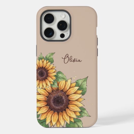 Custom Name Watercolor Sunflower Rustic iPhoneケース (裏面)