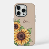 Custom Name Watercolor Sunflower Rustic iPhoneケース (裏面)