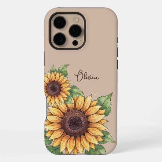 Custom Name Watercolor Sunflower Rustic iPhoneケース (裏面)