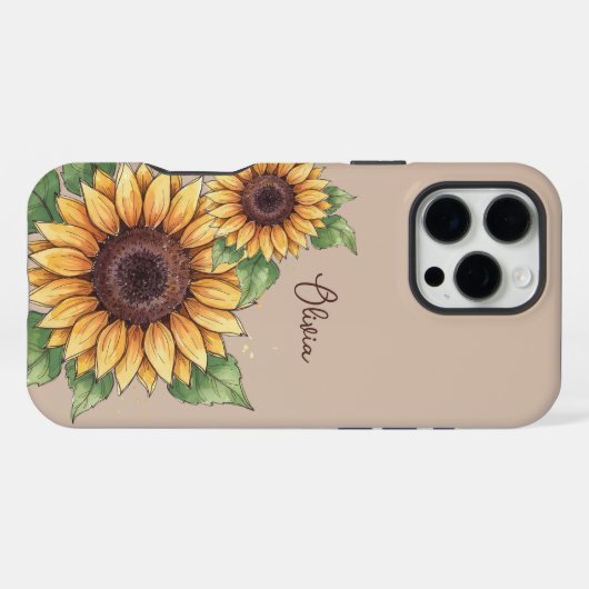 Custom Name Watercolor Sunflower Rustic iPhoneケース (裏面横)