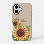 Custom Name Watercolor Sunflower Rustic iPhone 16ケース (裏面)