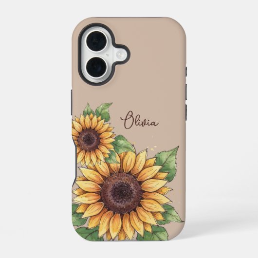 Custom Name Watercolor Sunflower Rustic iPhone 16ケース (裏面)