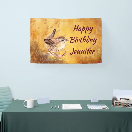 Custom Name Watercolor Wren Little Birds 横断幕 (トレードショー)