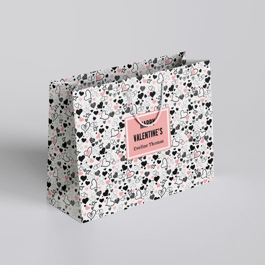 Custom Name Wedding Heart Sketch Gift Wrapping Bag ラージペーパーバッグ