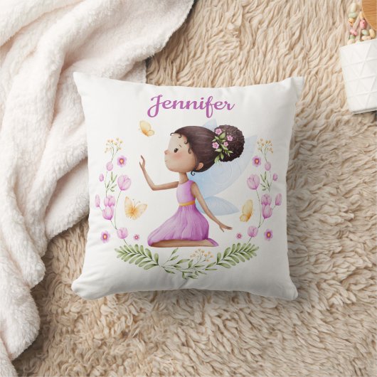 Custom Name Whimsical Nursery Fairy Pillow クッション (ブランケット)