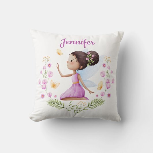 Custom Name Whimsical Nursery Fairy Pillow クッション (正面)