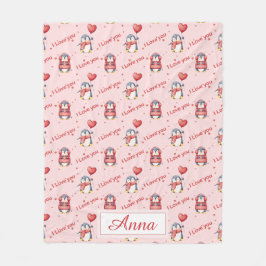 Custom Name Whimsical Penguin Kids Fleece Blanket フリースブランケット