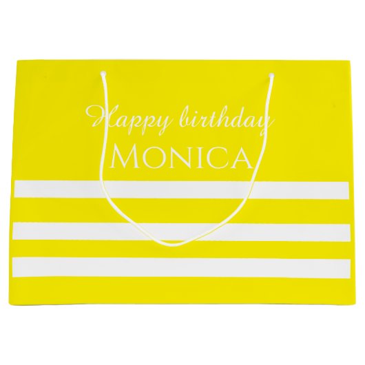 custom name white and yellow birthday ラージペーパーバッグ (正面)