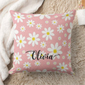 Custom Name White Floral Background Throw Pillow クッション (ブランケット)