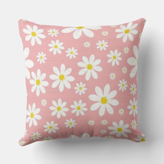 Custom Name White Floral Background Throw Pillow クッション (裏面)