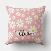 Custom Name White Floral Background Throw Pillow クッション (正面)