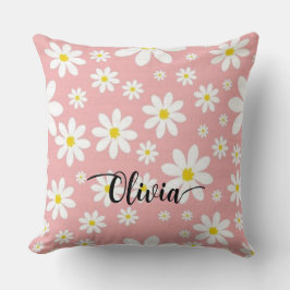 Custom Name White Floral Background Throw Pillow クッション