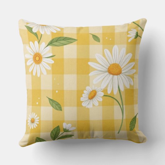 Custom Name White Floral Yellow Background クッション (裏面)