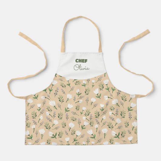 Custom Name & White Florals エプロン (正面)