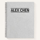 Custom Name White Leather Texture Minimalist ノートブック (正面)