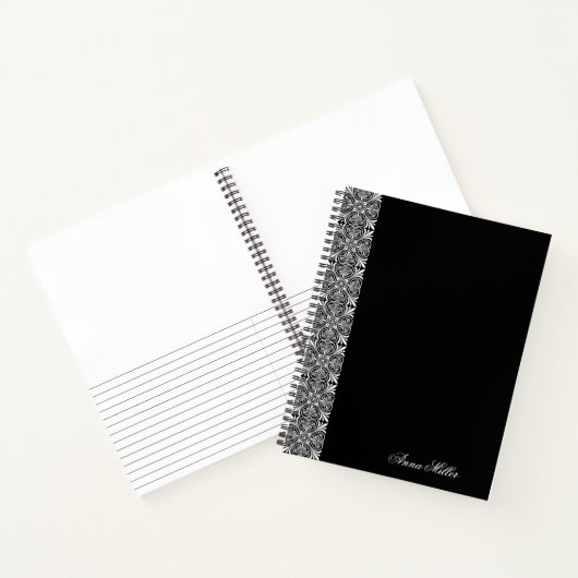 Custom Name White Vector Pattern Black Notebook ノートブック (内部)
