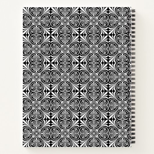 Custom Name White Vector Pattern Black Notebook ノートブック (裏面)