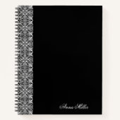 Custom Name White Vector Pattern Black Notebook ノートブック (正面)