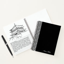 Custom Name White Vector Pattern Black Notebook ノートブック