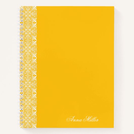 Custom Name white vector Pattern Gold Notebook ノートブック (正面)