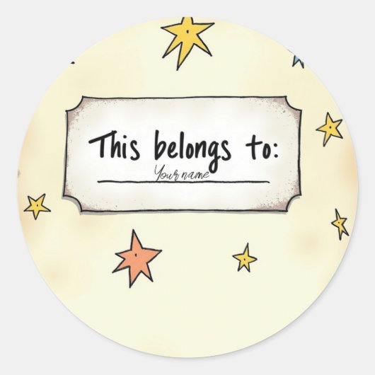 Custom Name with Doodle Stars ラウンドシール (正面)