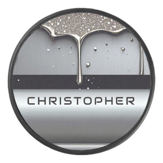 Custom Name With Dripping Liquid Metal アイスホッケーパック (正面)