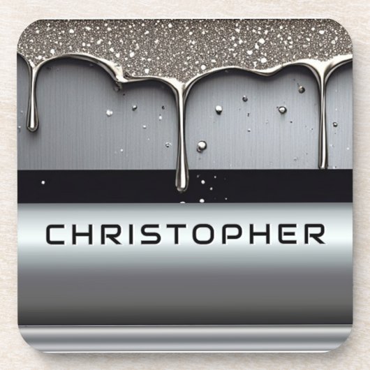 Custom Name With Dripping Liquid Metal コースター (正面)