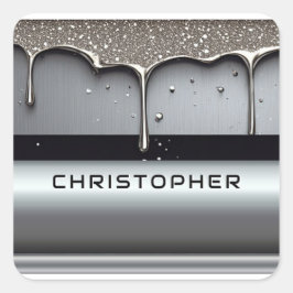 Custom Name With Dripping Liquid Metal スクエアシール