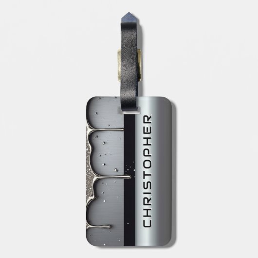 Custom Name With Dripping Liquid Metal ラゲッジタグ (裏面縦)