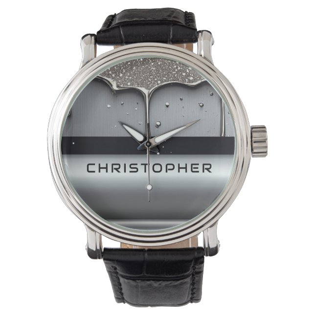 Custom Name With Dripping Liquid Metal 腕時計 (正面)