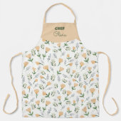 Custom Name Yellow Floral エプロン (正面)