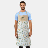 Custom Name Yellow Floral エプロン (着用した状態)