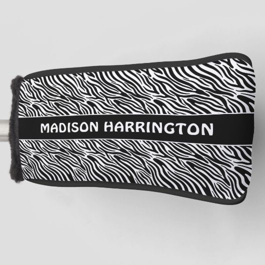 Custom Name Zebra Pattern ゴルフヘッドカバー (正面)