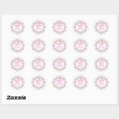 Custom Names, Date, Soft Pink Roses Wreath Sticker ラウンドシール (シート)