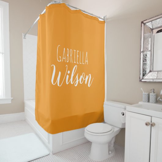 Custom names modern orange minimalist シャワーカーテン (インサイチュ)