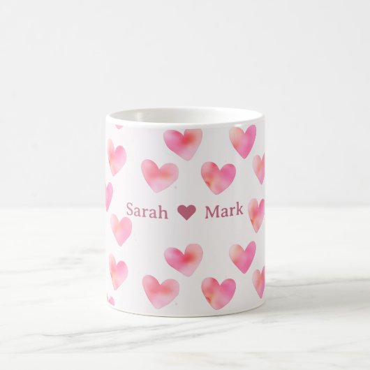 Custom Names Romantic Pink Love Design -  コーヒーマグカップ (中央)