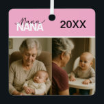 Custom Nana Photo Ornament with Year 2 Pictures メタルオーナメント<br><div class="desc">Celebrate Nana with a meaningful, personalized ornament designed to showcase two favorite family photos and a custom year. The elegant script and modern layout create a timeless keepsake, perfect for highlighting sweet moments between generations. Simply upload your own pictures to create a heartfelt holiday decoration or thoughtful gift that Nana...</div>